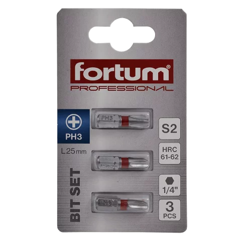 Csavarhúzó bit szár PH3 x25mm Behajtóhegy bit fej készlet 3db/csomag S2 Fortum 4741203