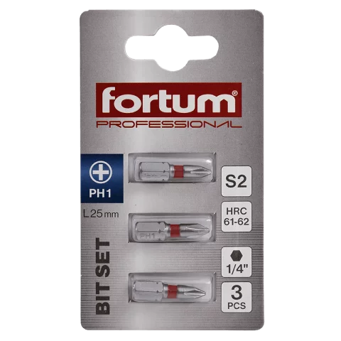 Csavarhúzó bit szár PH1 x25mm Behajtóhegy bit fej készlet 3db/csomag S2 Fortum 4741201