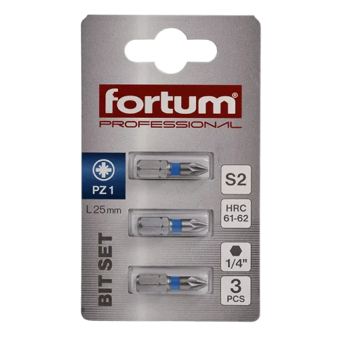 Csavarhúzó bit szár PZ1 x25mm Behajtóhegy bit fej készlet 3db/csomag S2 Fortum 4741301