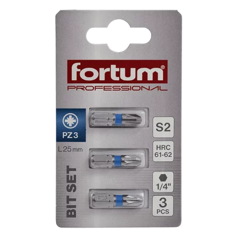 Csavarhúzó bit szár PZ3 x25mm Behajtóhegy bit fej készlet 3db/csomag S2 Fortum 4741303