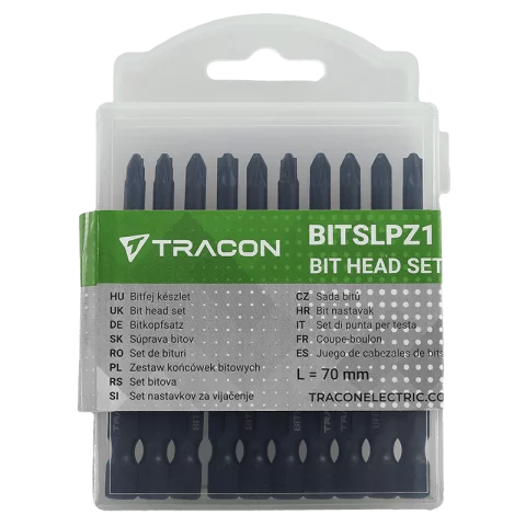 Csavarhúzó bit szár SL/PZ1 x70mm Behajtóhegy bit fej készlet 10db/csomag Tracon BITSLPZ1