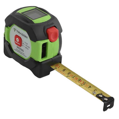 Lézeres távolságmérő és Mérőszalag 5m Autolock funkciós Digitális kijelzővel Tracon MSZDIG