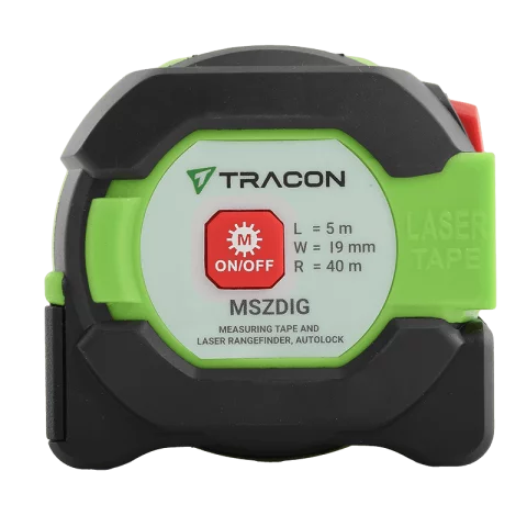 Lézeres távolságmérő és Mérőszalag 5m Autolock funkciós Digitális kijelzővel Tracon MSZDIG