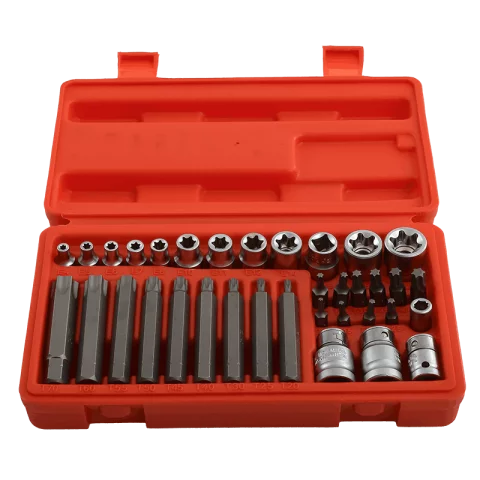 Dugókulcs és Bitfej TORX készlet 35db 1/4" és 3/8" E-TORX dugófej (E4–E20) TORX bitek T10 adapterek