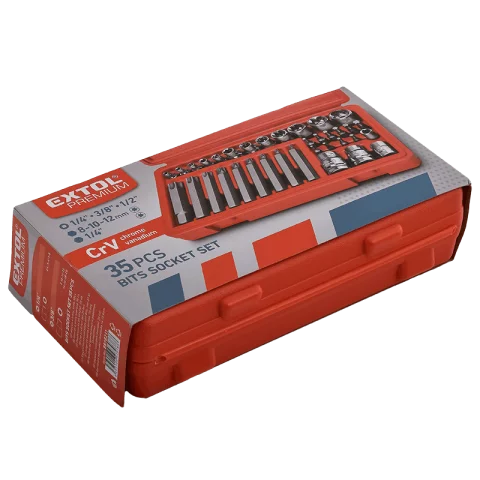 Dugókulcs és Bitfej TORX készlet 35db 1/4" és 3/8" E-TORX dugófej (E4–E20) TORX bitek T10 adapterek