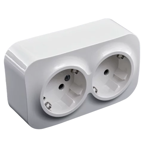 Falon kívüli dupla dugalj 2x2P+F Földelt csatlakozóaljzat GYV fehér konnektor Orno 7206W