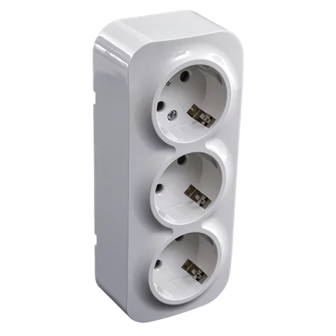 Falon kívüli tripla dugalj 3x2P+F Földelt csatlakozóaljzat GYV fehér konnektor Orno 7209W