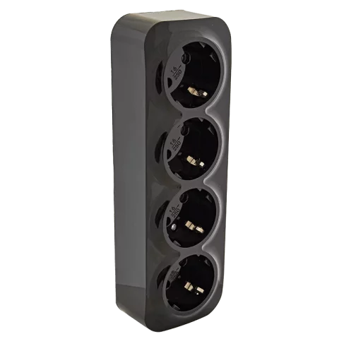 Falon kívüli négyes dugalj 4x2P+F Földelt csatlakozóaljzat GYV fekete konnektor Orno 7210B