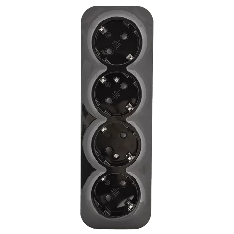 Falon kívüli négyes dugalj 4x2P+F Földelt csatlakozóaljzat GYV fekete konnektor Orno 7210B