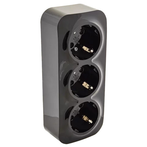 Falon kívüli tripla dugalj 3x2P+F Földelt csatlakozóaljzat GYV fekete konnektor Orno 7209B