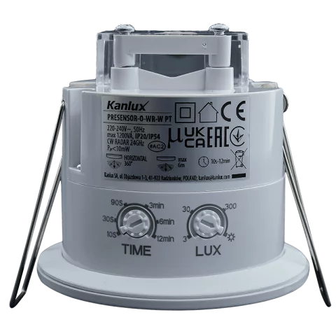 Jelenlétérzékelő Mennyezeti Beépíthető Mozgásérzékelő 360° IP54/20 Fehér Kanlux PRESENSOR-O-WR-W PT
