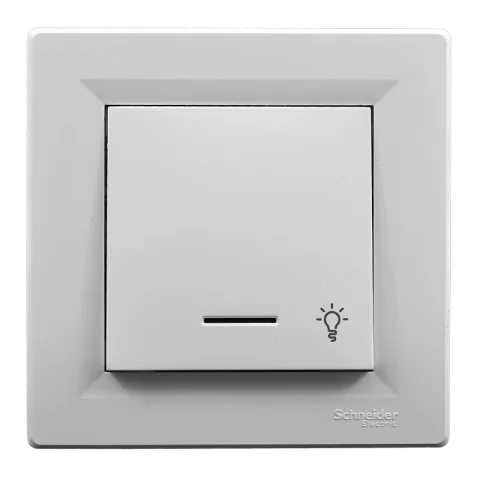 Schneider ASFORA Kapcsoló 101NJFLJ egypólusú nyomó villanykapcsoló jelzőfényes lámpajeles fehér
