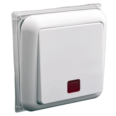 Anco Porto Kapcsoló 101JF egypólusú villanykapcsoló IP44 jelzőfényes kerettel fehér 321107