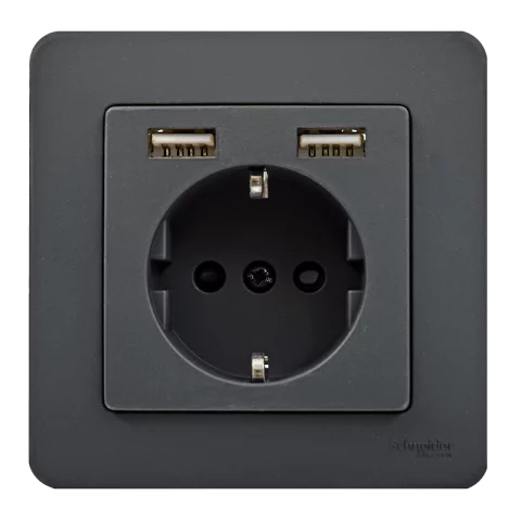 Schneider SEDNA Design Dugalj 2P+F + 2xUSB-A konnektor töltőaljzat csavaros antracit SDD114052