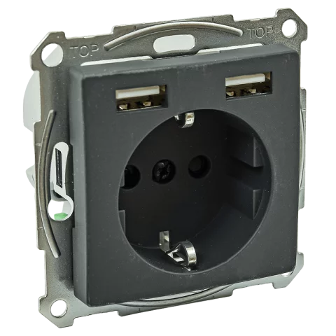 Schneider SEDNA Design Dugalj 2P+F + 2xUSB-A konnektor töltőaljzat csavaros antracit SDD114052