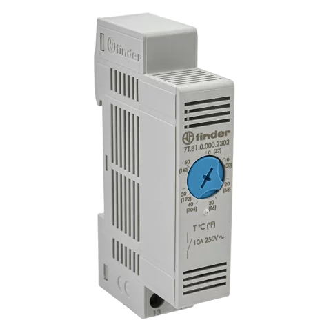 Finder termosztát moduláris sorbaépíthető 1NO 10A Szellőztetéshez IP20 0-60°C 7T.81.0.000.2303