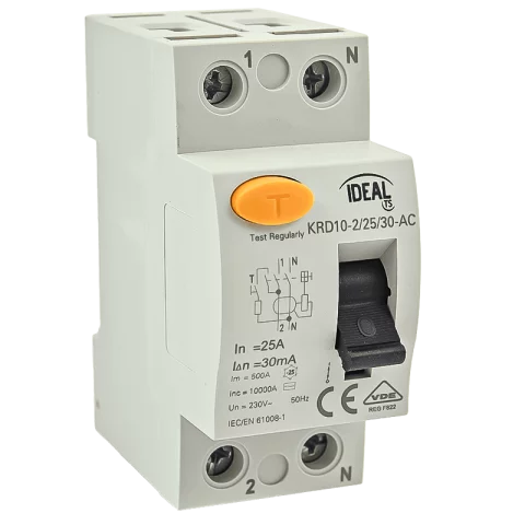 Fi relé 2P 25A 30mA 10kA (AC) áramvédő kapcsoló ÁVK ÉV relé Kanlux KRD10-2/25/30-AC