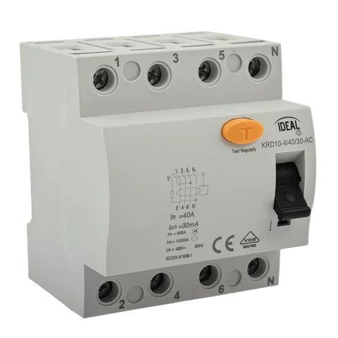 Fi relé 4P 40A 30mA 10kA (AC) áramvédő kapcsoló ÁVK ÉV relé Kanlux KRD10-4/40/30-AC