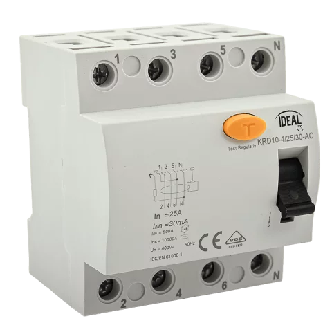 Fi relé 4P 25A 30mA 10kA (AC) áramvédő kapcsoló ÁVK ÉV relé Kanlux KRD10-4/25/30-AC