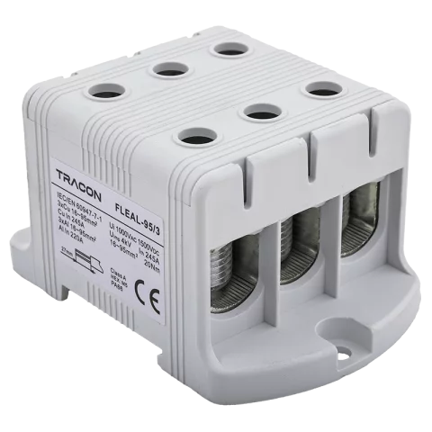 Fővezetéki leágazó sorkapocs 16-95 mm2 Szürke sínre/felületre szerelhető Tracon FLEAL-95/3