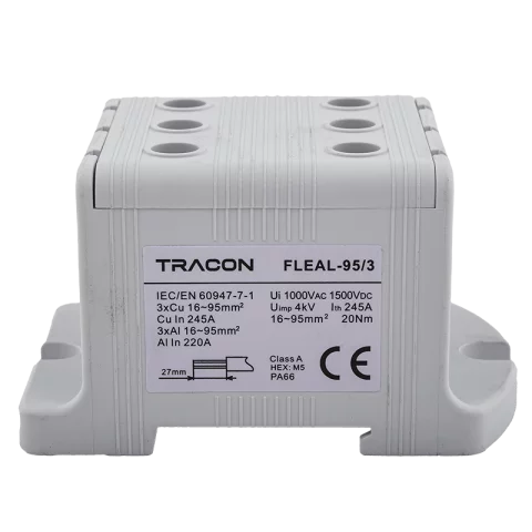 Fővezetéki leágazó sorkapocs 16-95 mm2 Szürke sínre/felületre szerelhető Tracon FLEAL-95/3