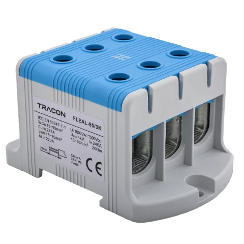 Fővezetéki leágazó sorkapocs 16-95 mm2 Kék sínre/felületre szerelhető Tracon FLEAL-95/3K