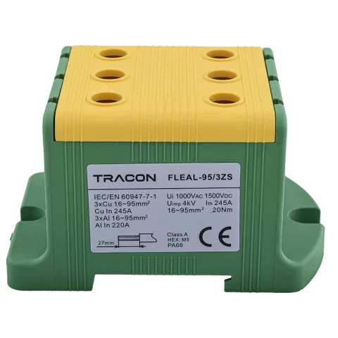 Fővezetéki leágazó sorkapocs 16-95 mm2 Z/S sínre/felületre szerelhető Tracon FLEAL-95/3ZS