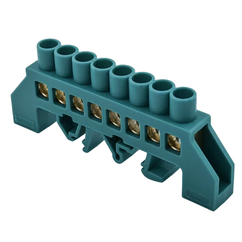 Gyűjtősín szigetelt nulla sín(N/PE) 8P TS35 sínre pattintható 100A zöld Tracon NPE-G8-8