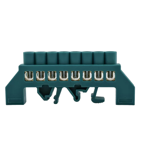 Gyűjtősín szigetelt nulla sín(N/PE) 8P TS35 sínre pattintható 100A zöld Tracon NPE-G8-8