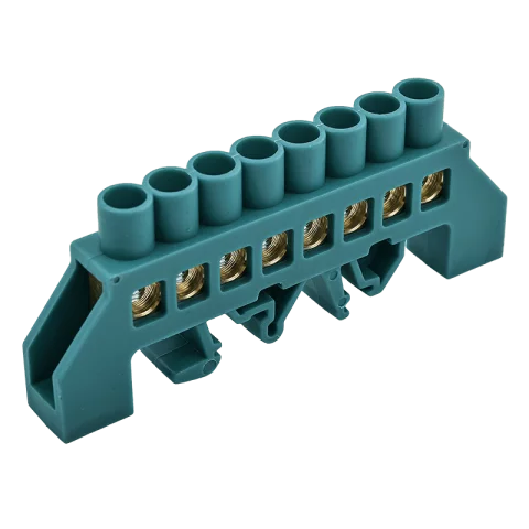 Gyűjtősín szigetelt nulla sín(N/PE) 8P TS35 sínre pattintható 100A zöld Tracon NPE-G8-8