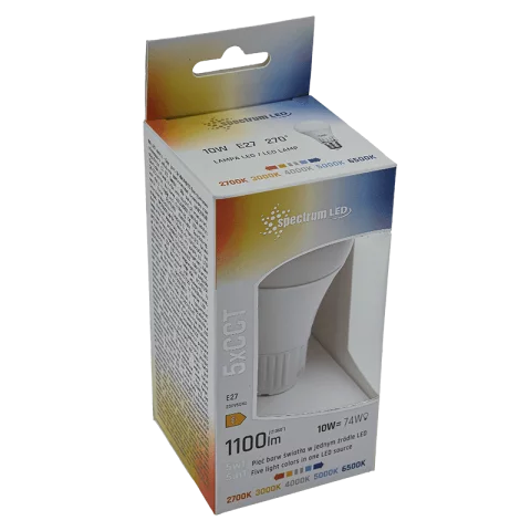 E27 LED Izzó 10W CCT Állítható színhőmérséklet 1100lm 270° A60 Spectrum WOJ14715