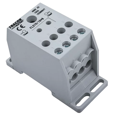 Elosztó blokk 1x70mm2 8x10mm2 multicolor sínre szerelhető Tracon FLS70/10X8