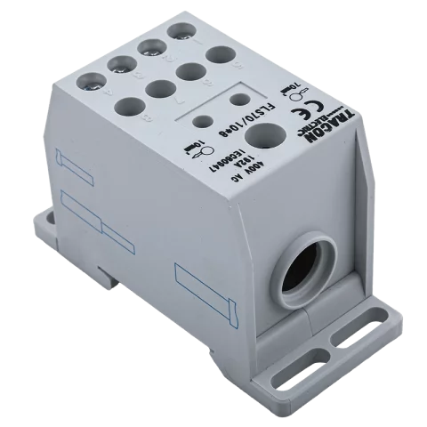 Elosztó blokk 1x70mm2 8x10mm2 multicolor sínre szerelhető Tracon FLS70/10X8