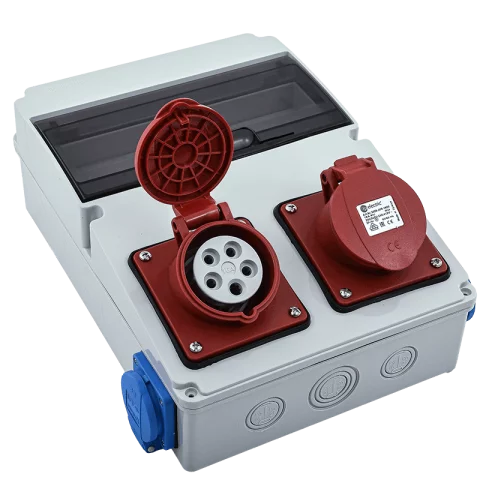 Ipari csatlakozó tábla 11mod ablak 2x5P16A + 2x230V alj IP44 ipari doboz 3320-002-5500