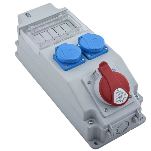 Ipari csatlakozó tábla 5mod ablak 5P16A + 2x230V alj IP54 szerelt ipari doboz SEZ ROS 5/X-12 /S