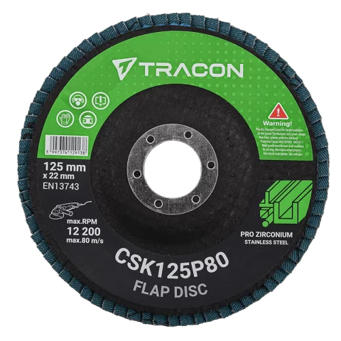 Lamellás csiszolókorong 125x22,2mm P80 Lamellás korong Acél csiszoló Tracon CSK125P80