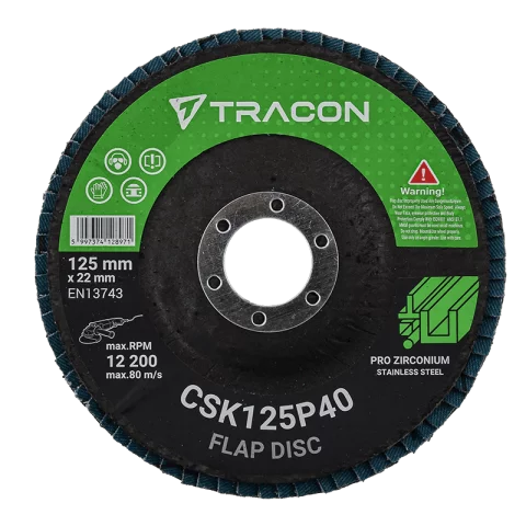 Lamellás csiszolókorong 125x22,2mm P40 Lamellás korong Acél csiszoló Tracon CSK125P40