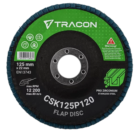 Lamellás csiszolókorong 125x22,2mm P120 Lamellás korong Acél csiszoló Tracon CSK125P120