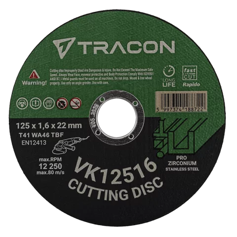 Flex sarokcsiszoló vágókorong 125x1,6x22mm Tracon VK12516