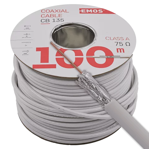 Koax kábel (RG6) 3x árnyékolt koaxiális vezeték fehér EMOS CB135 (100m)