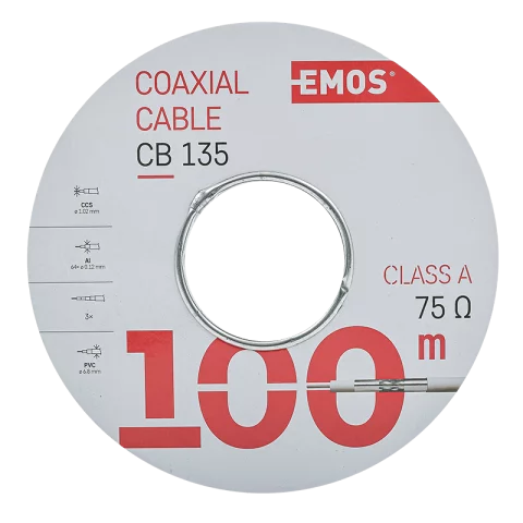 Koax kábel (RG6) 3x árnyékolt koaxiális vezeték fehér EMOS CB135 (100m)
