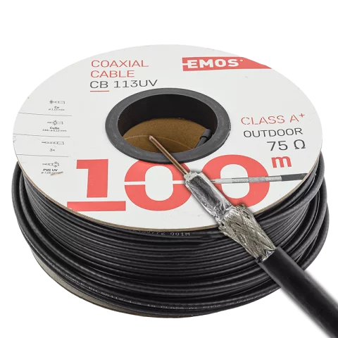 Koax kábel (RG6) 3x árnyékolt koaxiális kültéri vezeték fekete UV álló EMOS CB113UV S5265