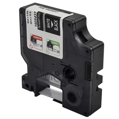 DYMO D1 kazetta Vinyl 9mmx5,5m fehér betűk fekete szalag