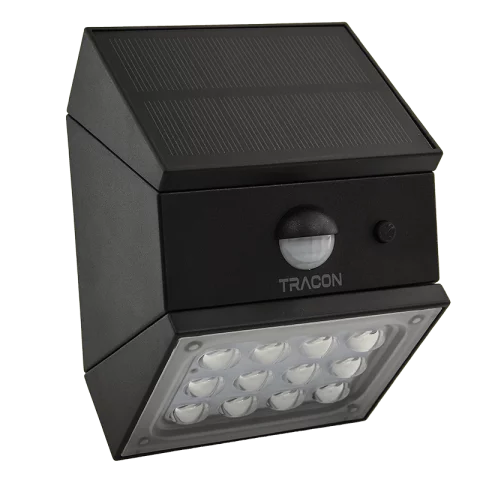 Napelemes LED fali világítótest mozgásérzékelővel, fekete 2 W, 3000/4000/6000 K, 300 lm, IP65, 3,7 V