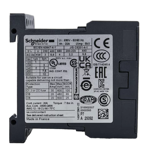 Schneider Mágneskapcsoló 12A 5,5kW 3 záró + 1 záró 230V AC 50/60 Hz LC1K1210P7