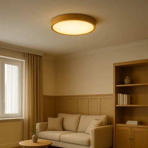 Mennyezeti lámpa LED 60W 4500lm 510mm CCT 3-6000K dimmelhető Fa minta távirányítóval Optonica