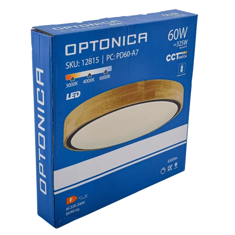 Mennyezeti lámpa LED 60W 4500lm 510mm CCT 3-6000K dimmelhető Fa minta távirányítóval Optonica