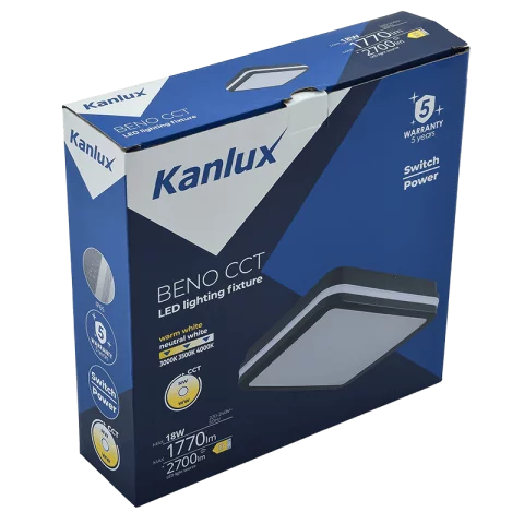 Mennyezeti lámpa LED 12-18W CCT Állítható színhőmérséklet IP65 Grafit Kanlux BENO 12-18W CCT-L G