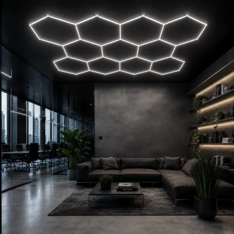 Hexagon LED lámpa rendszer 385W 11 HEX 6000K Komplett mennyezeti lámpa készlet 2290x3150mm Optonica