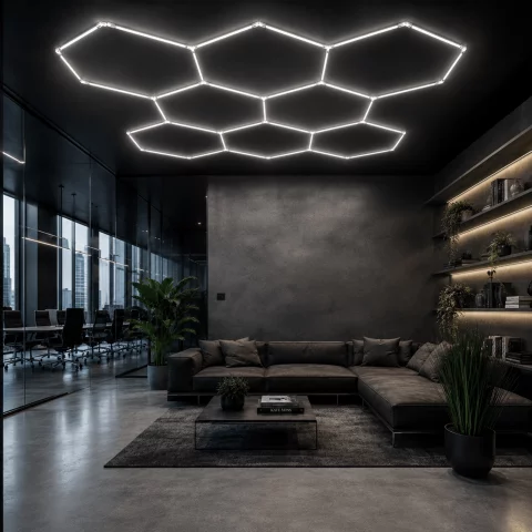 Hexagon LED lámpa rendszer 280W 8 HEX 6000K Komplett mennyezeti lámpa készlet 2370x2290mm Optonica